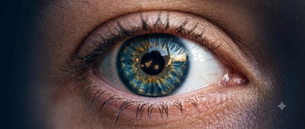 Imagen de un ojo con mirada limpia y en su interior las islas Canarias para ilustrar el artículo de HIPERSTICIÓN de Pablo Marrero, para hablar del lema de Géiser 2026, Foro Géiser y Fundación Géiser